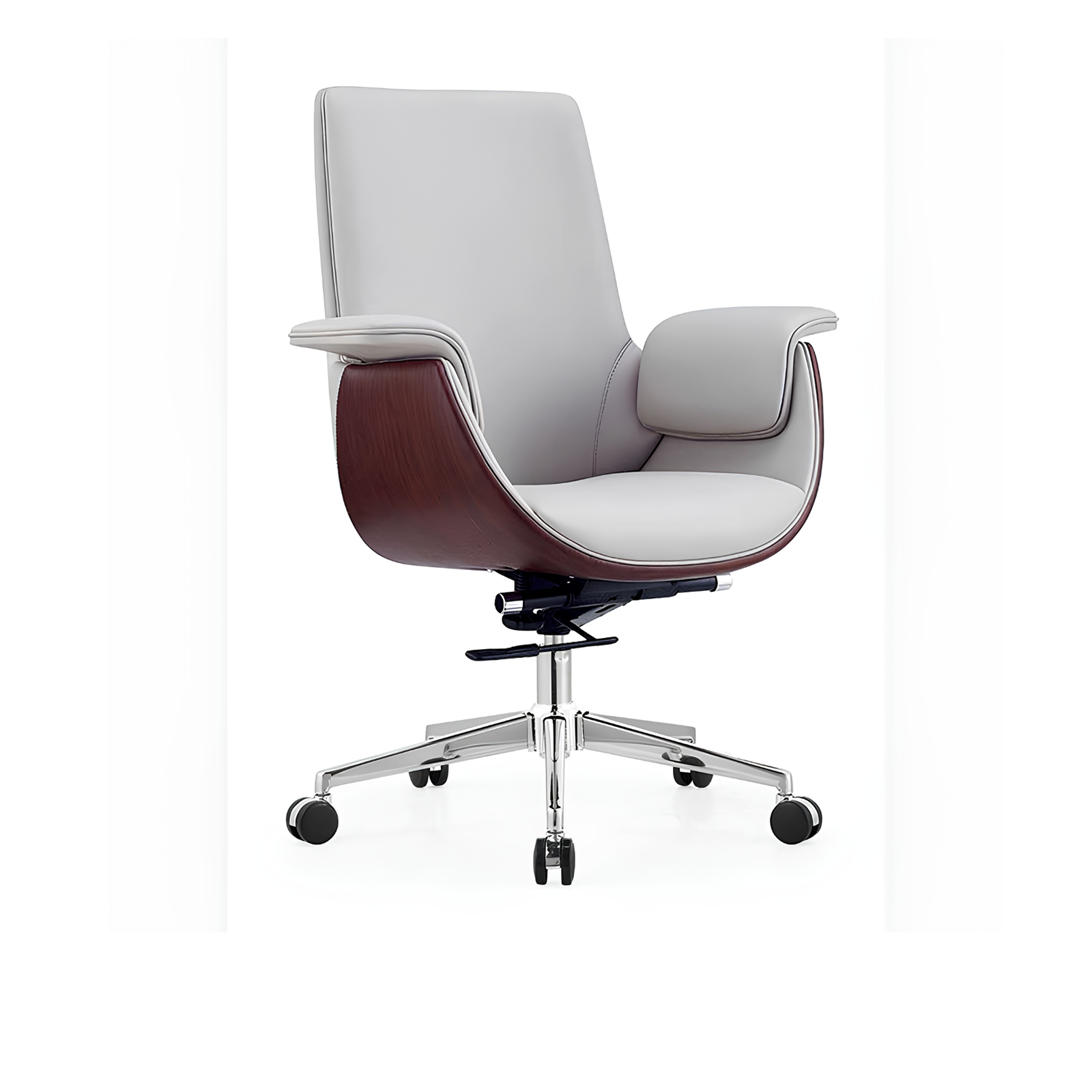 Mid-Back Leather Wood Shell Chair